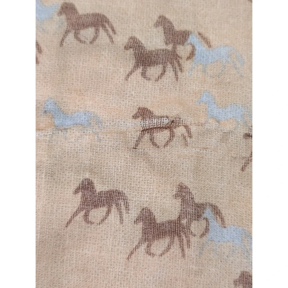 Horse Print Rectangle Scarf Shawl Western Brown Semi-Sheer
